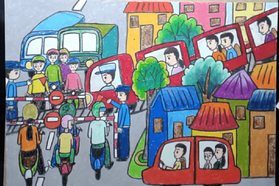 21 bức vẽ tranh đề tài an toàn giao thông của họa sĩ và học sinh đơn giản đẹp  nhất  Bestnhat