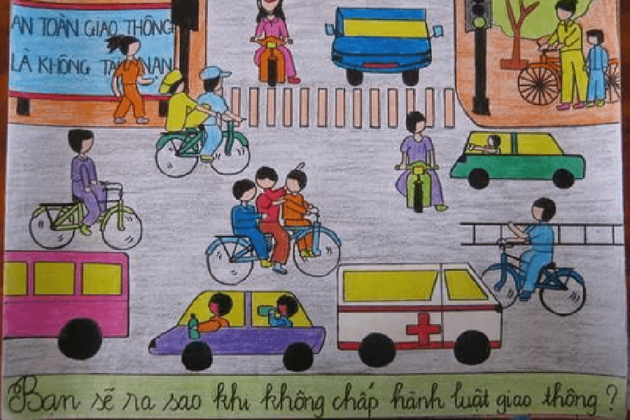 20 bức tranh đẹp nhất của các họa sĩ học sinh về chủ đề an toàn giao thông