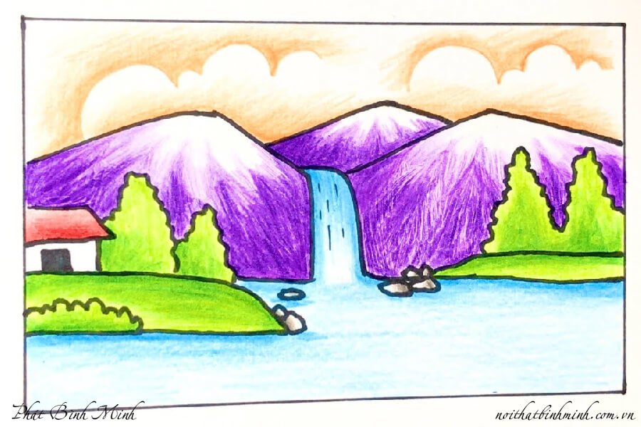 Cách vẽ tranh đề tài phong cảnh bình minh trên núi  how to draw simple  sunrise scenery  YouTube