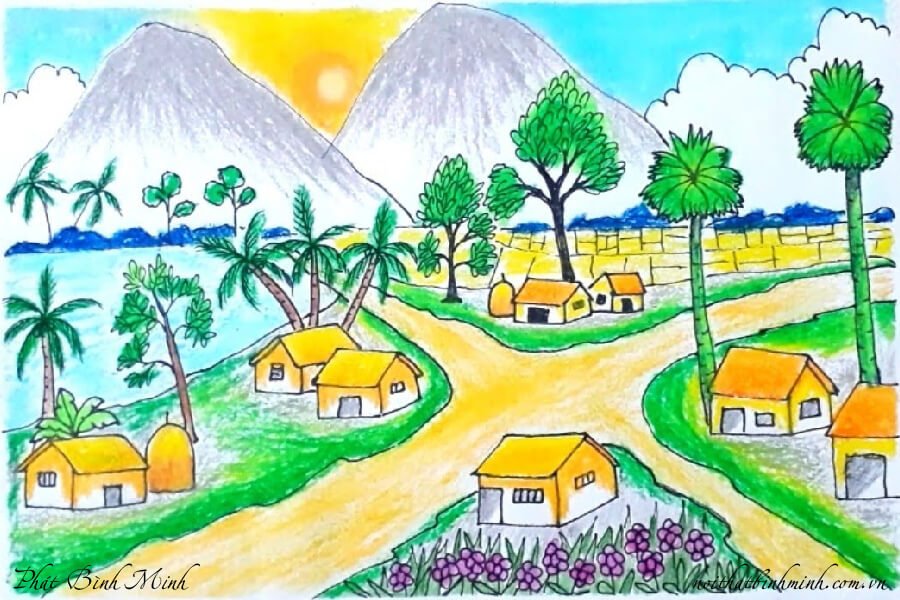 Hướng dẫn vẽ tranh đề tài phong cảnh làng quê lớp 7 đẹp  how to draw  beautiful scenery  YouTube