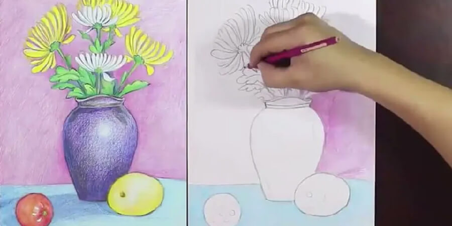 TRANH TĨNH VẬT MÀU  VẼ LỌ HOA SEN  Mĩ thuật 6 Cđ1 Bài2  Draw  flowerpot  KC art  YouTube