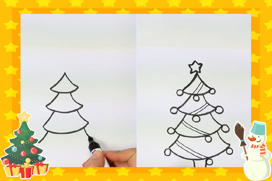 15 Cách vẽ cây thông noel đơn giản cho các bé