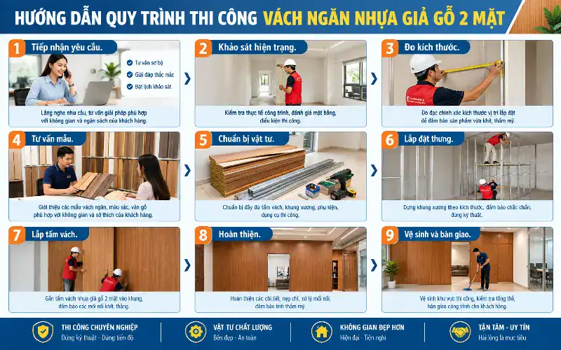 hướng dẫn thi công vách ngăn phòng nhựa giả gỗ