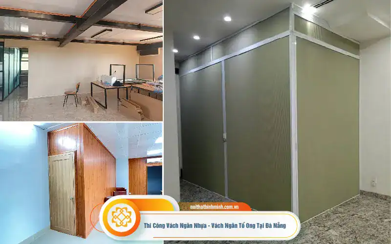 thi công vách ngăn nhựa giả gỗ
